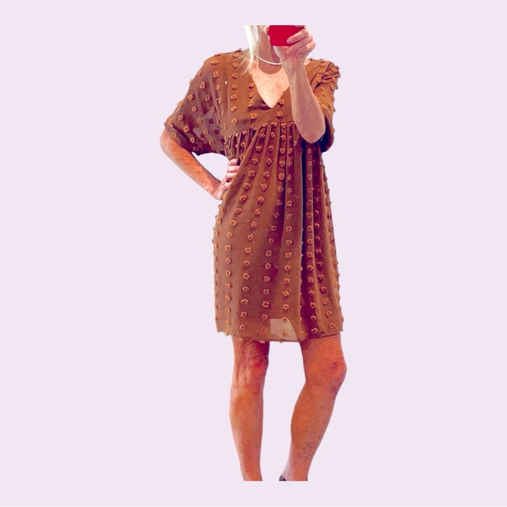 Listicle Short Sleeves Babydoll Dress with Swiss Dots Size Large